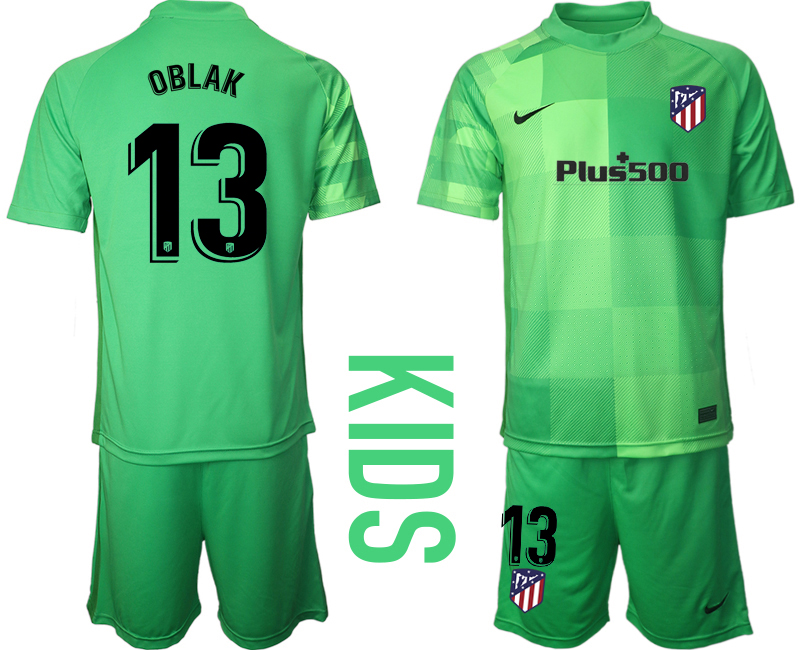 Cheap Youth 2021-2022 Club Atletico Madrid green goalkeeper 13 Soccer Jersey